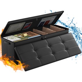 ENGPOW Storage Ottoman, Fireproof Folding Bench with Lock(15”x 43”x15”), Water-Resistant ＆ Heat Insulation Large Storage Chest with Handles＆2 Extra Boxes Safe for Living Room, Bedroom, Home, Black