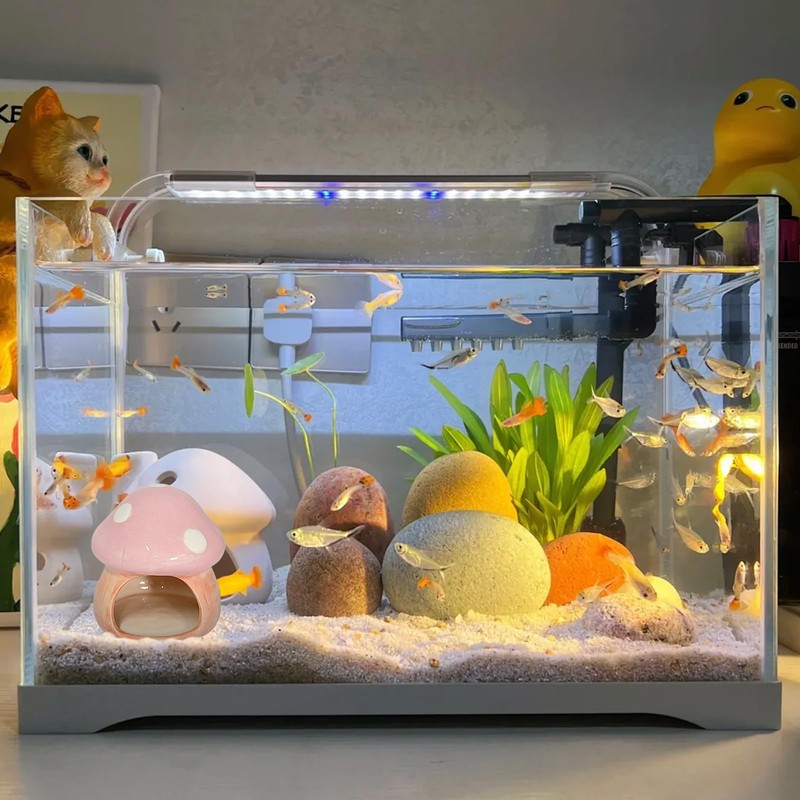 Uotyle Ceramic Fish Tank Accessories, Cute Mushroom House Aquarium Decoration,
