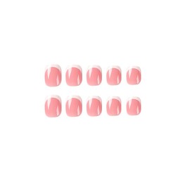 24PCS Short False Nails with Glue Stickers,Coffin Full Cover Acrylic Nails Press on Nails no Glue,White French Fake Nails Stick on Nails for Women and Girls Nail Art