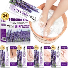 24 piezas de remojo de pies, kit de pedicura, juego de remojo de pies con sal de burbujas, exfoliante de azúcar, mascarilla de masaje, loción de masaje