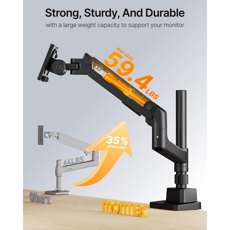 monTEK Ultrawide Monitor Arm Max 57",Height Adjustable 8.1"-25.5",Black