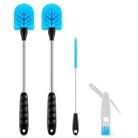 SLUXKE Long Handle Bottle Brush Set with Straw Cleaner Brush and 3 in 1 Cup Lid Cleaning Brush, Water Bottle Cleaner with Stainless Steel Handle for Cleaning Cup, Water Bottles, Tumblers, Baby Bottles