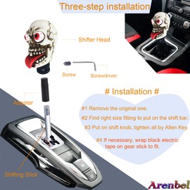 Arenbel Skull Car Knob Lever Shifter Funny Big Eye Skeleton Gear Stick Shift Handle Replacement Fit Most Manual Auto Vehicles, Beige
