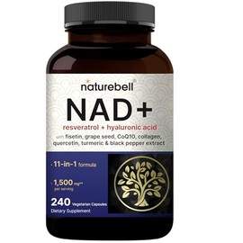 NatureBell NAD+ Complejo 11 en 1 1,500 mg** por porción, 240 cápsulas vegetales | Alternativa de suplemento NMN | NAD con resveratrol, CoQ10, ácido hi
