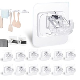 WAYAMY 12 Pcs Soporte para Barra de Cortina sin taladra, Soporte para Barra de Cortina, Gancho de fijación para el hogar, Clips de Soporte Adhesivos, Soportes de Pared para Uso(Transparente)