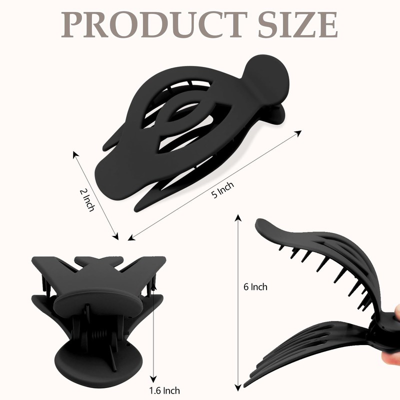 SuPoo Black 5 Inch Flat Claw Clips for Women Large