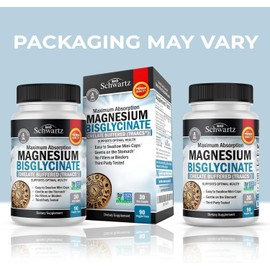 BioSchwartz Magnesium Bisglycinate 100% Chelate No-Laxative Effect - Maximum Absorption & Bioavailability, Fully Reacted & Buffered - Healthy Energy Muscle Bone & Joint Support - Non-GMO Project Verified - 90 ct