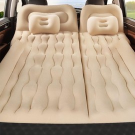 Solfami Car Air Mattress, Inflatable SUV Truck Air Mattress Back Seat Camping Bed,Thickened Car Sleeping Pad for Travel, Car Mattress Bed SUV Mattress with Car Electric Air Pump & Memory Pillow（Beige）
