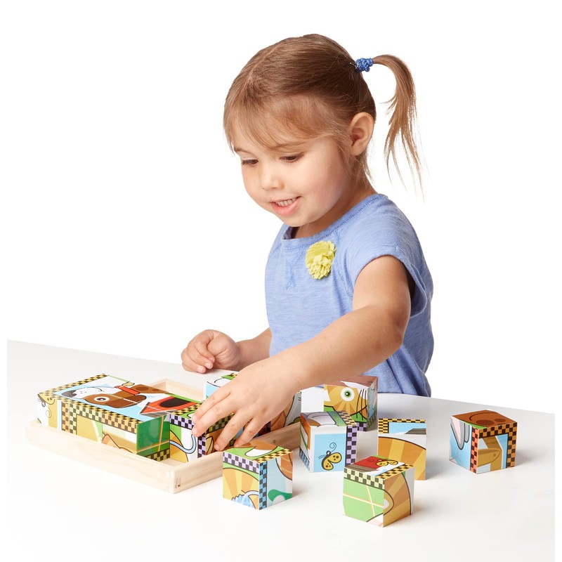 Melissa & Doug Pets Wooden Cube Puzzle With Storage Tray