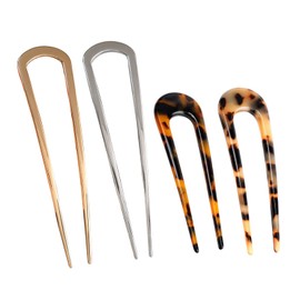 starfa lab 4 PCS French Hair Pin, U Shaped Metal Hair Fork, 2 Prong Updo Chignon Clip Sticks Buns Gold Silver Tortoiseshell Twist Fork For Classic French Variety Hairstyle Women Girls