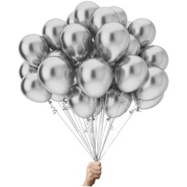 Silver balloons, 100% pure natural latex premium quality, perfect decorations for birthdays, baby showers, weddings and christenings.