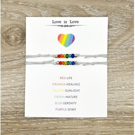 Love is Love Matching Wish Bracelets Set for 2, Rainbow Beads (Grey) Miss Fit Boutique