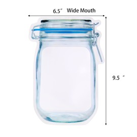 Jucoan 50 Pack Mason Jar Bags, Large Wide Mouth Reusable Mason Jar Zip Snack Bags, Airtight Leakproof Plastic Food Storage Zipper Saver Bag for Home Kitchen Freezer Camping Travel Picnic