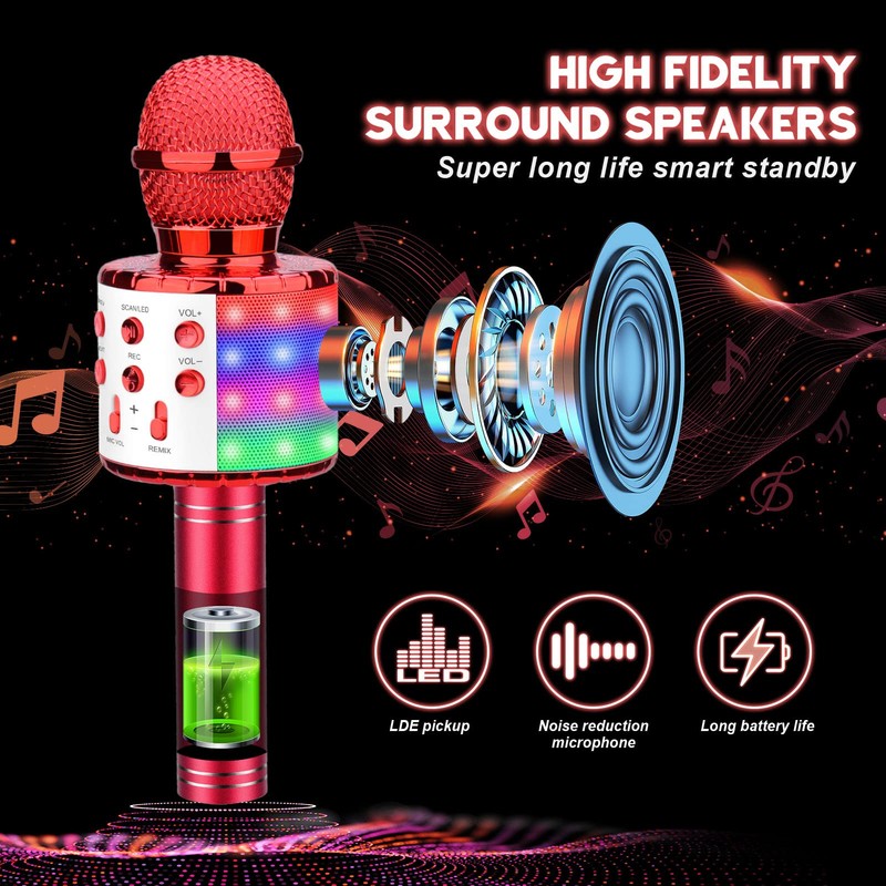 ShinePick Karaoke Microphone, Wireless Bluetooth Microphone Children, Portable 4-in-1 Sing