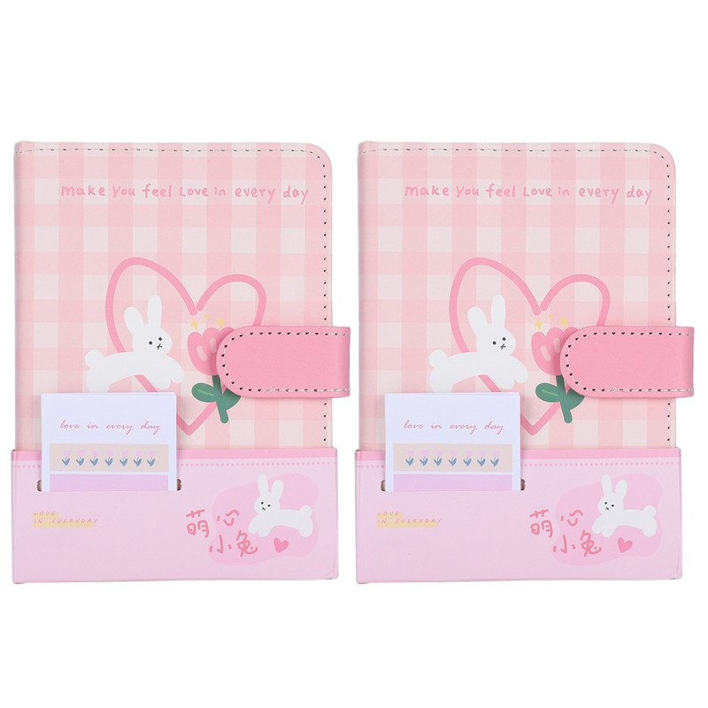 2Sets A6 Magnetic Buckle Notebook Binder Cute Bunny Pattern Daily