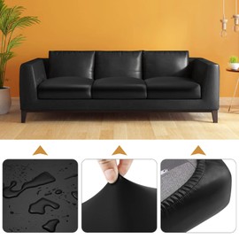Fuloon Faux Leather Couch Cushion Slipcover, Waterproof Stretch Covers for Sofa, RV Chair Seat Cover, Individual Loveseat Couch Cushion Replacement, PU Leather Sofa Slipcovers(3 Pack, Black)