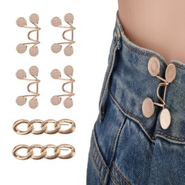 6 Set Pant Waist Tightener Buttons Pins for Loose Jeans, Reusable Waistband Cincher Adjuster Clip to Tighten Waist Metal Brooch No Sewing Decoration Accessories for Clothing Dresses Skirts(Gold)