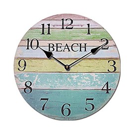 Cepewa Wall Clock XL Beach Nostalgia Diameter 45 cm Clock Retro Shabby Chic Wood Design Plank Look (1 x XL Wall Clock Beach)