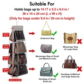 Lirex 2-Pack Handbag Hanging Purse Organizer for Closet, 8 Pocket Handbag Storage Organizer Hanger Oxford Cloth Closet Organizer for Family Closet Bedroom, Foldable and Universal Fit, Grey