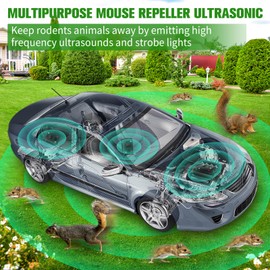 Ultrasonic Mouse Repellent for Car Engines, Animal Repeller Device Portable Mouse Blocker with Strobing Light, Under Hood Animal Repeller Rat Squirrel Deterrent for Outdoor Indoor 2pcs