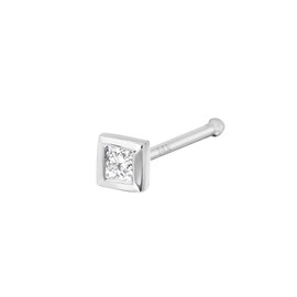 22G 14K Gold Bone-end Nose Stud Bezel Set 0.035ct-0.05ct Princess Cut Diamond - April Birthstone Nose Ring, Metal, diamond