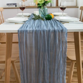 CHUQING Cheesecloth Table Runner 27 x 118 Inch Boho Gauze Table Runner Rustic Cheese Cloth Long Romantic Table Decoration for Wedding Dusty Blue