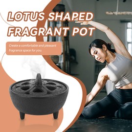 Incense Burner, Cast Iron Cauldron Antique Cone Incense Holder Lotusshaped Censer with Lid for Incense Resins Cones or Wax Melts
