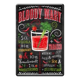Bloody Mary Cocktail Recipe Tin Sign - Retro Decorative Sign - Metal Sign for Decoration of Kitchen Beach Bar Pub Cellar Bar Lounge Pub - Instructions for Mixing Cocktail Long Drink - 20 x 30 cm