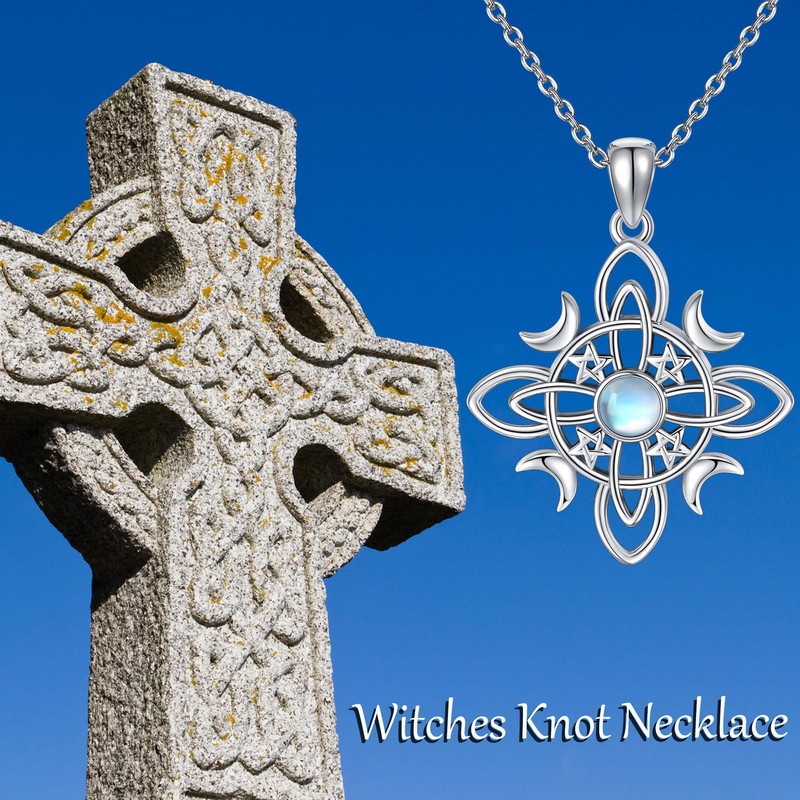 CUPENDA Witch Knot Necklace 925 Sterling Silver Witch Celtic Knot