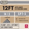 Cablectric 12 Foot Appliance Extension Cord, Gray - 14 Gauge