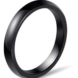 JUDE 3mm White Ceramic Plain Simple Classical Wedding Band Stackable Ring (Black, W)