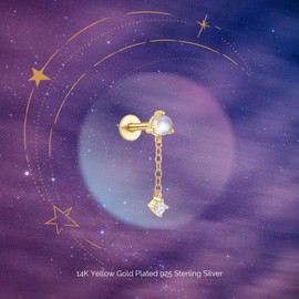 Moonlight Muse 14K Yellow Gold Nap Earrings Sterling Silver White Created Opal Dangling Drop Earring Dazzling Hypoallergenic 925 Piercing Ear Stud Earring Flatback Earring SINGLE, Sterling Silver,