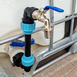 IBC Gooseneck 3/4 Inch Outlet Tap, S60 x 6 Tap Stopcock, IBC Tank Accessories with Brass Tap 25 cm Extension Tube, IBC Adapter for 1000L Water Butt, Rain Barrel, Water Barrel, IBC Container