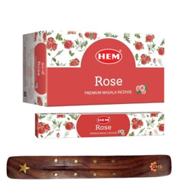 HEM Rose Premium Incense Sticks, Full Pack of 12, Each 15 gms with DHS incense stick holder for Yoga, Meditation, Healing, Spirituality, Aromatherapy, Incense Spa and Relaxation…