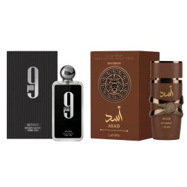 Lattafa (Bundle Pack) 9PM by Afnan 3.4oz + Asad Bourban by Lattafa Perfume EDP