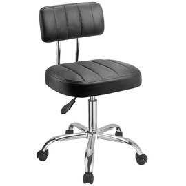 JOSTZHXIN Office Desk Chair with Wheels, Rolling Stool with Backrest Height Adjustable, Swivel Stool with Low Back Lumbar Support, Square PU Leather Swivel Chair with Back