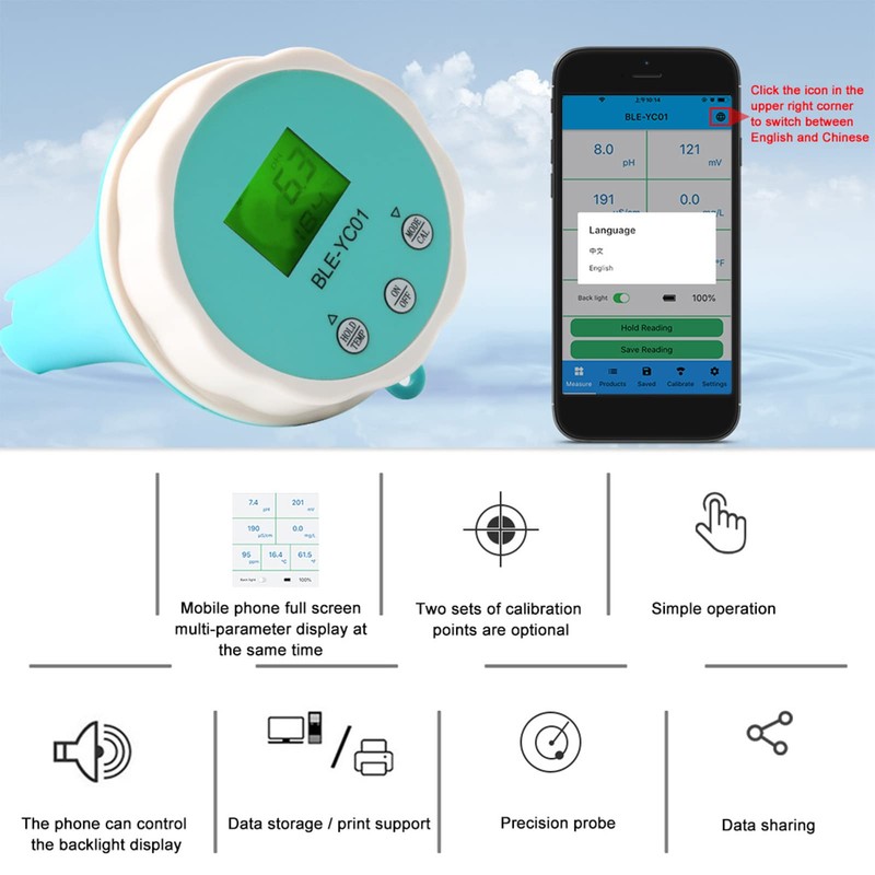 CHICIRIS Digital PH Meter, 6 in 1 PH Value Meter