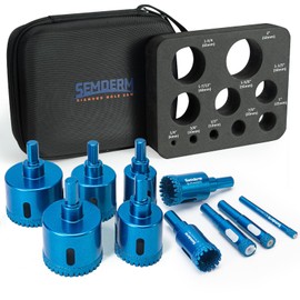 Diamond Hole Saw Kit Tile Hole Saw Kit 10 PCS Serrated Brazing Core Drill Bit Set with EVA Hole Saw Guide Jig Diamond Drill Bits for Porcelain Tile Glass Ceramic Stone Granite Marble