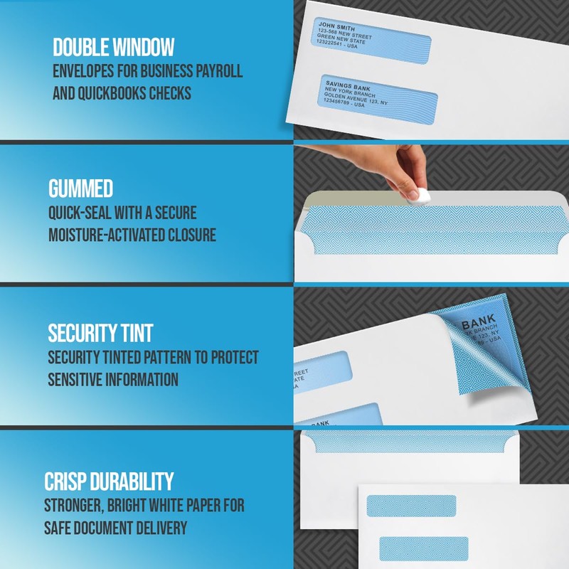 Compuchecks Double Window Envelopes - Gummed, Security Business Mailing Check