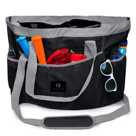 Red Suricata Large Mesh Beach Bag - Beach Bags and Shopping Bags, Black/Grey