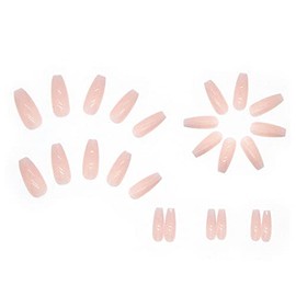 Prensado Largo En Uñas Cuadradas Francesas Uñas Postizas de Acrílico Desnudas Cubierta Completa para Mujeres y Niñas 24Pcs (Rosa Blanco)