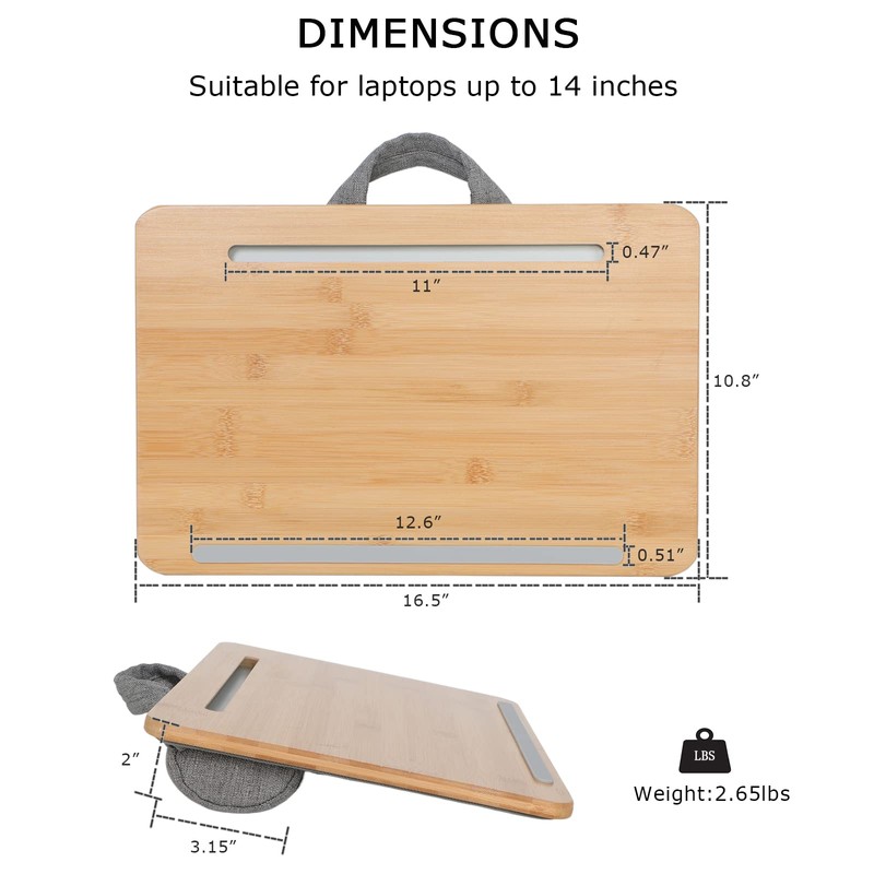 SUMISKY Portable Laptop Desk with Cushion and Phone Holder Bamboo