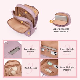 Women Laptop Backpack Casual Daypack for Work Travel College Backpack Purse Separate Laptop Compartment Fits 14 Inch Notebook (Pinkish Purple)