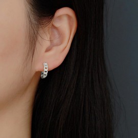 Dainty Twisted Chain Link Hoop Earrings for Women, Sterling Silver Curb Huggie Earrings for Everyday Wear, White Gold Plated