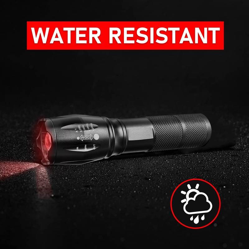 Red LED Flashlight - Single Mode Adjustable Focus Flashlights for