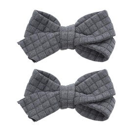 Grey Quilted Cotton Bow Clip For Girls Toddlers Small Set of 2