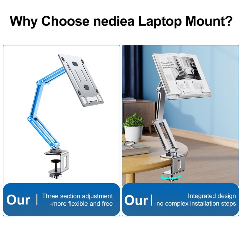Laptop Mount for Desk, Tablet Arm Mount with 360° Rotating,