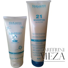 Salerm 21 Kit de Cuidado Capilar: Shampoo con Ácido Hialurónico (300ml) + Mascarilla Leave-In Proteína de Seda (200ml) - Rutina de Hidratación Extrema para Cabello Seco y Dañado