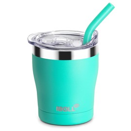 Mollcity Kids Cup with Straws and Lids-9 oz Stainless Steel Double Wall Vacuum Insulated Tumbler Cup for Kids Spill Proof,BPA Free(Teal)