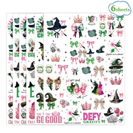 Evil Witch Temporary Tattoos Stickers - 6 Sheets 180 Pcs Wizard Birthday Party Favor Decorations for Kids Green and Pink Witch Movie Theme Party Supplies Fans Gifts